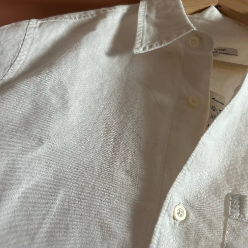 Madewell Men's Button Up Short Sleeve Shirt Cotton Linen Blend White NWT Size XS - Picture 6 of 8